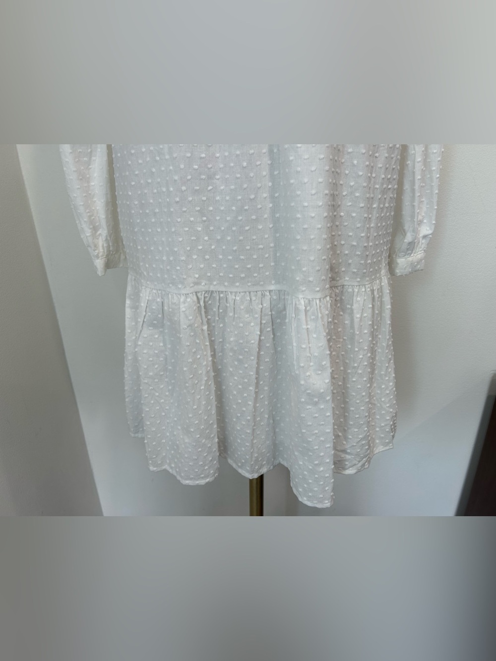 TUCKERNUCK - White Swiss Dot Tiered Cotton Long Puff Sleeve Dress Size S - Picture 9 of 16